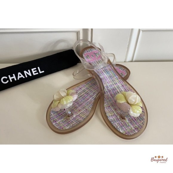 Authentic CHANEL Pink CC Clear Camelia Jelly Strap Flip Flops Flat Sandals 36/6 - Picture 13 of 14